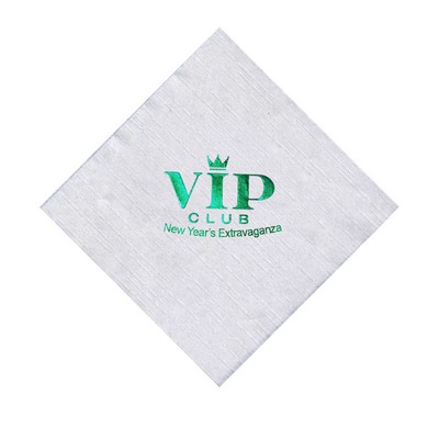 Foil Stamped White 1-Ply Beverage Napkin, Linen Embossed