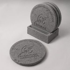4-Pc Round Concrete-Texture Coaster Set w/Base