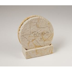 2-Pc Round Limestone-Texture Coaster Set w/Base