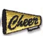 Stock Embroidered Appliques - Black/Gold Cheerleader Megaphone