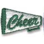 Stock Embroidered Appliques - Green/White Cheerleader Megaphone