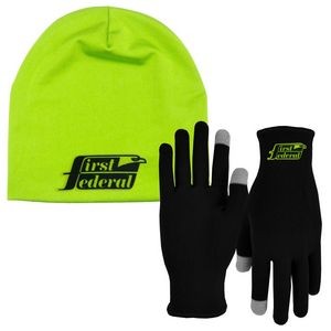 Runners Text Gloves & Performance Beanie Cap Combo