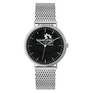 Pedre Men's Stainless Steel Summit Mesh Bracelet Watch With Black Color Dial