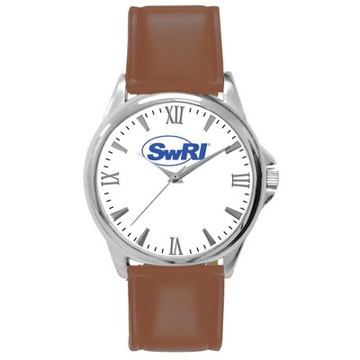 Pedre Men's Clarity Silver-Tone Watch with Brown Strap