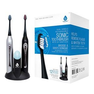 Pursonic Dual Handle Sonic Toothbrush with UV Sanitizer - Black & Silver