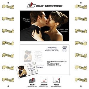 Announcement Magna-Peel Postcard (8.5x5.25) Laminated with Business Card Magnet (25 mil.) - 14 pt.