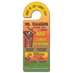 Door Hanger - 4x10.5 Laminated with Rounded Handle and Business Card Insert - 14 pt.