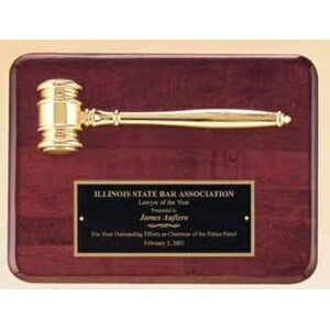 Rosewood Plaque w/ Gold Electroplate Metal Gavel (9"x12")