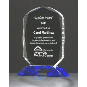 Diamond Series Crystal Trophy w/ Cobalt Blue Crystal Base (5 3/4"x7 5/8")