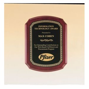 Rosewood Plaque w/ Black Brass Plate/ Gold Leaf Design Border (11