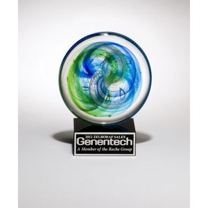 Beautiful Art Glass Disk with Blue & Light Green Accents