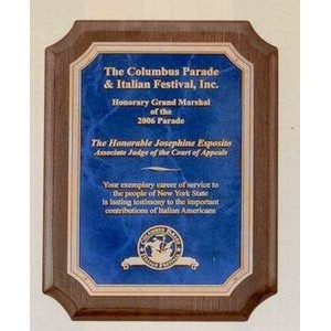 Walnut Stained Plaque w/ Sapphire Marble Center & Notched Corners (9"x12")