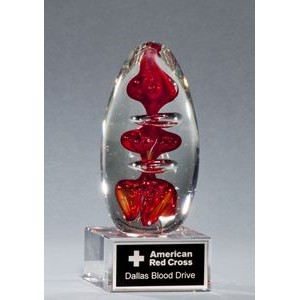 Egg-Shaped Red Art Glass Award w/Clear Glass Base