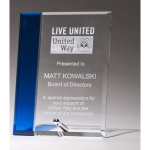 Clear Glass Award with Sapphire Blue Highlight & Easel Post (6