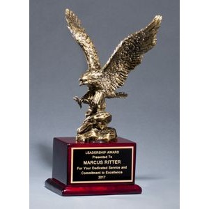Antique Bronze Finished Eagle Resin Casting on Rosewood Piano-Finish Base (15")