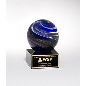 Art Glass Globe w/ Blue/ White/ Metallic Gold Highlights (3 1/2"x5")