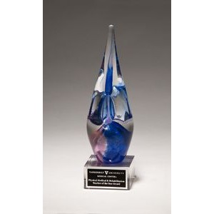 Blue and Violet Colored Art Glass Award on Clear Glass Base (3 1/4 x 11 1/2)
