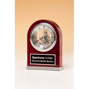 Silver Skeleton Clock Movement in Rosewood Piano-Finish Case with Silver Accents (4.875 x 7)