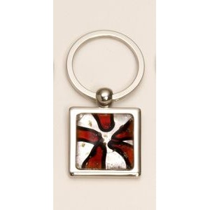 Red Art Glass/ Chrome Plated Key Ring