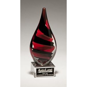 Black and Red Helix Patterns Art Glass Award on Clear Glass Base (4" x 8")