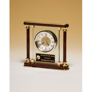 Glass & Rosewood Clock with Gold Metal Accents