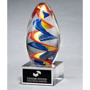 Colorful Egg Shaped Art Glass Award with Clear Base