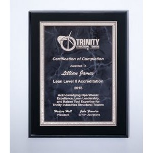 Black High Lustr Plaque With Gray Marble (9" X 12")