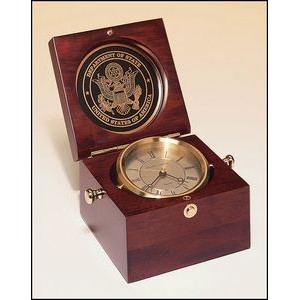 Captain's Clock Hand Rubbed Mahogany-Finished Case, Solid Brass Clock Housing (5.5 x 5.5 x 3.75)