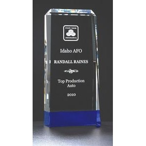 Premium Series Clear Crystal Trophy w/ Cobalt Blue Base (4"x8 3/4")