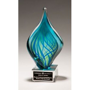 Blue and Green Art Glass Flame Award