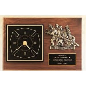 Fireman Award Plaque w/ Quartz Movement Clock & Bronze Casting (12"x18")