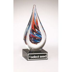 Teardrop-Shaped Art Glass Award on Black Glass Base (2 7/8"x7 1/2")