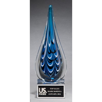 Blue & Black Teardrop Art Glass Award with Clear Glass Base
