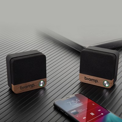 Pair of Wood Accented Bluetooth Speaker Set