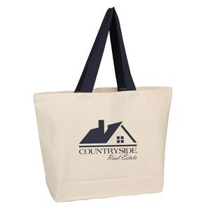 Wide Natural Canvas Tote Bag w/ Colored Webbing Handles