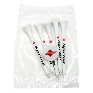 Golf Tee Poly Bag Set with 5 Tees & 1 Ball Marker