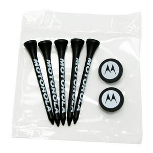 Golf Tee Poly Bag Set with 5 Tees & 2 Ball Markers