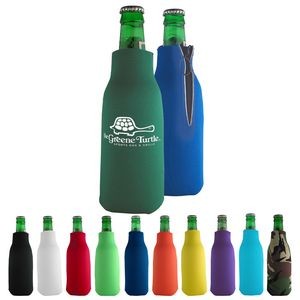Zippered Bottle Coolie with 3 Sided Imprint Beverage Insulator