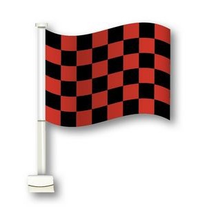 Single-Pane Large Clip On Flag w/Pole (Red/Black Checkered)