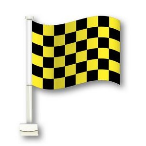 Single-Pane Large Clip On Flag w/Pole (Yellow/Black Checkered)