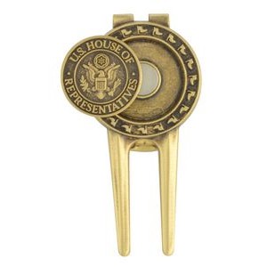 Solid Brass Divot Tool w/ Spring Money Clip Back and Die struck Ball Marker