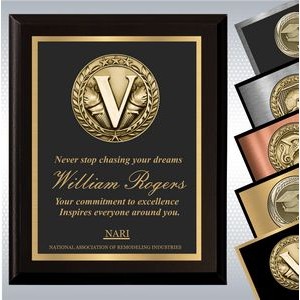 Black Matte Finish Wood Plaque w/Double Plate and Medallion (10.5 x 13")