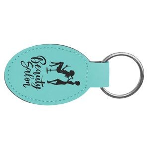 Teal Blue Laserable Leatherette Oval Keychain (3" x 1 3/4")