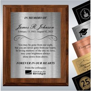7" x 9" Cherry Finish Wood Personalized Memorial Gift Plaque Award
