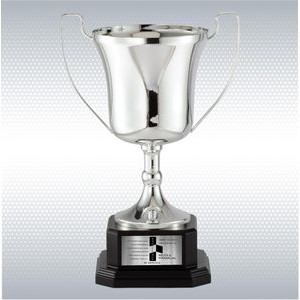 14" Gold or Silver Full Metal Cup Trophy On Ebony Finish Wood Base