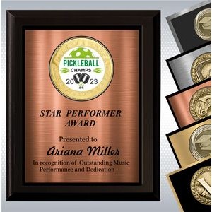 Black Matte Finish Wood Plaque w/Double Plate and Medallion (8" x 10")