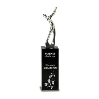 Silver Golf Figure On 9.5'' Black Crystal Pedestal