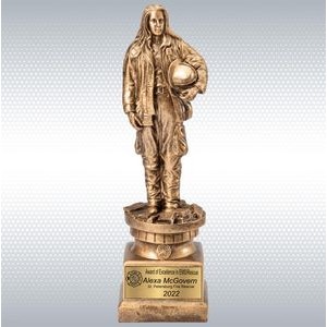 13" Premium Gallery Sculpture Golden American Hero Firefighter Lady Resin Trophy Award