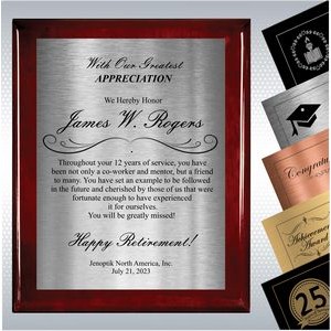 Rosewood Piano Finish Wood Plaque Retirement Gift Award (10.5" X 13")