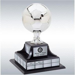 Silver Soccer Trophy w/Perpetual Base (14'' x 14'' x 17'')